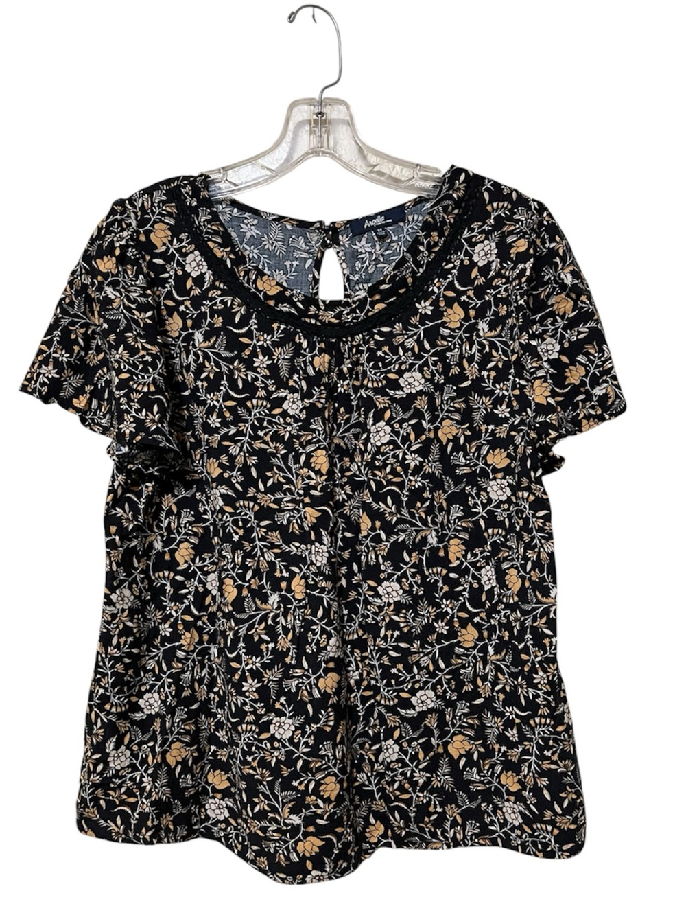 Angels Black Floral Short Flutter Sleeve Blouse